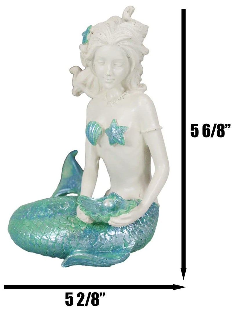 Ebros Gift Nautical Capiz Blue Tailed Siren Mermaid with Seashell and Starfish Statue Ocean Aquamarine Princess Coastal Beach Under The Sea Decorative Accent (Holding Pearl Shell) - Image 3